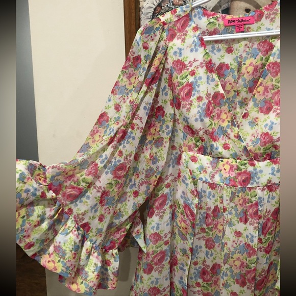 🍒RARE BETSEY JOHNSON Floral Rose BAMBI Boho Slip Bell Sleeves DRESS S  🍒✨ - Picture 12 of 13